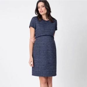 Seraphine Maternity Kiara A-Line Boucle Tweed Dress Navy -size 6 -wedding/office